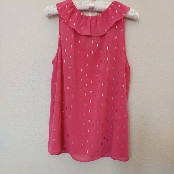 Juicy Couture Sleeveless V Neck Blouse Hot Pink with Gold Print  Sz XL - Picture 3 of 12